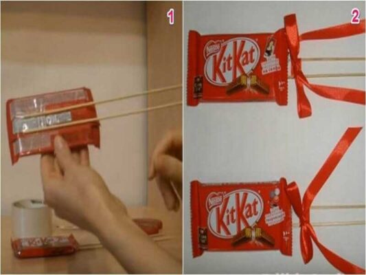 cách làm bó hoa bánh kẹo bước 2