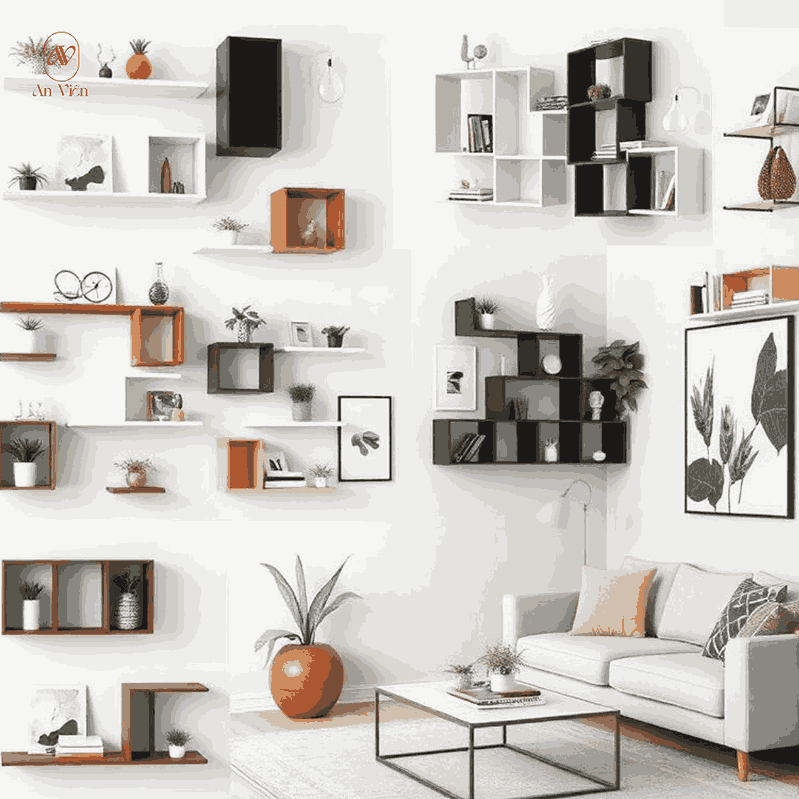 Các loại kệ trang trí phòng khách hiện đại